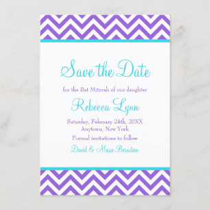 Bat mitzvah Spara datum för Chevron Lila Teal Blue Datumet