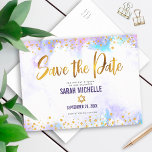 Bat mitzvah Spara datum Guld Lila vattenfärg Inbjudan Vykort<br><div class="desc">Se till att alla dina vänner och släktingar kan fira din dotters milstolpe Bat mitzvah! Skicka ut den här fantastiska, moderna, glatt guld-faux-folie och glitter-punkter och typografiskript mot en mjuk lila-vattenfärgbakgrund, personligen "Spara datum"-vykort. Anpassa anpassningsbarna till Bat mitzvah namn och datum. Ditt anpassningsbar-meddelande, en guld-stjärna av David och din returadress...</div>