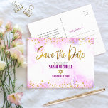 Bat mitzvah Spara datum Guld på Rosa vattenfärg Inbjudan Vykort<br><div class="desc">Se till att alla dina vänner och släktingar kan fira din dotters milstolpe Bat mitzvah! Skicka ut den här fantastiska, moderna, glatt guld-faux-folie och glitter-punkter och typografiskript mot en mjuk rosa-vattenfärgbakgrund, personligen "Spara datum"-vykort. Anpassa anpassningsbarna till Bat mitzvah namn och datum. Ditt anpassningsbar-meddelande, en guld-stjärna av David och din returadress...</div>