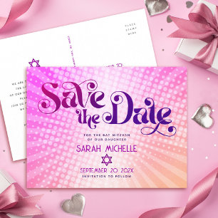 Bat Mitzvah Spara Datum Retro Rosa Orange Ombre Inbjudan Vykort