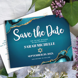 Bat Mitzvah Spara Datum Teal Ombre Agat Script Inbjudan Vykort