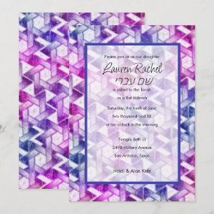 Bat mitzvah Star of David Damask Rosa Lila Inbjudningar