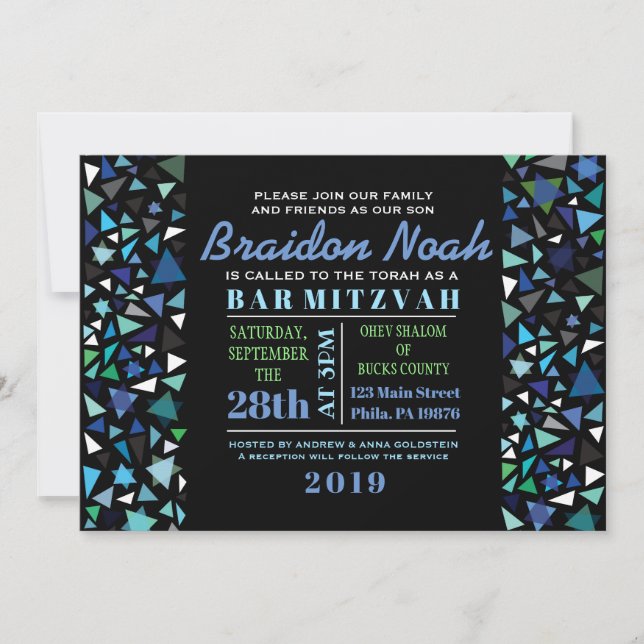 BAT MITZVAH STAR WALL Pub-inbjudan i svart Inbjudningar (Framsida)