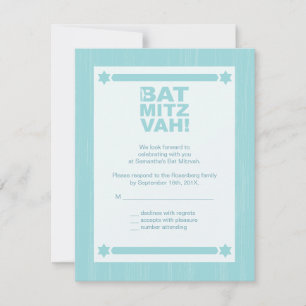 Bat mitzvah svarskort av stor typ i lätt skalning inbjudningar