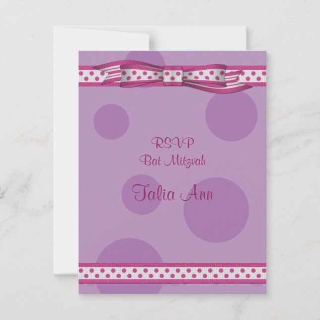 Bat mitzvah svarskort för rosa och Lila Polka dots OSA Kort (Framsida)