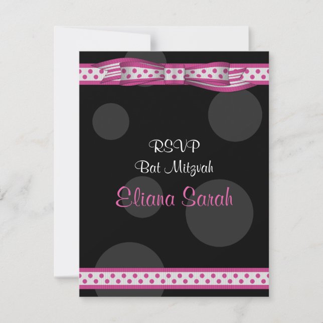 Bat mitzvah svarskort för rosa och svart Polka dot OSA Kort (Framsida)