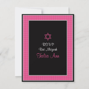 Bat mitzvah svarskort för rosa och svart Polka dot OSA Kort