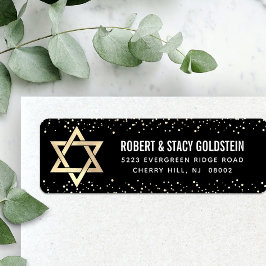 Bat Mitzvah Svart Guld Glitter Fet Returadress Etikett