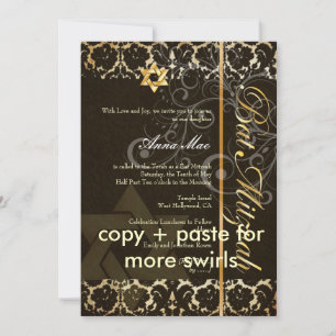 Bat mitzvah/svart/guld inbjudningar