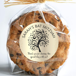 Bat mitzvah svart Livets träd-skript för guldfärgs Runt Klistermärke