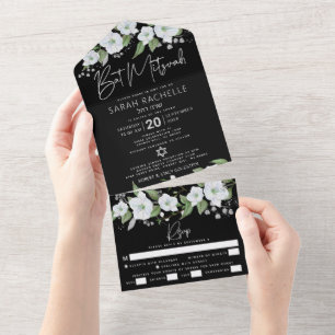 Bat Mitzvah Svart Silver Skrift Vattenfärg Blommig