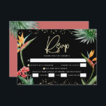 Bat mitzvah Svarthavsfärg Guld Tropical Handflatan OSA Kort<br><div class="desc">Var stolt, gladd och fira den här milstolpen av din favorit Bat mitzvah med det här sofistikerade, personlig OSA-inmatningskortet för ditt evenemang! Snyggt, bedövande, färgstarka, tropiska vattenfärgfåglar av paradisblommor, handskrivet faux guld-skript, stjärnan av David och glitter-punkter, tillsammans med modern sans serif-typ, täcker över en dramatisk, svart bakgrund. Ytterligare vattentorkare handflatan...</div>