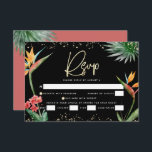 Bat mitzvah Svarthavsfärg Guld Tropical Handflatan OSA Kort<br><div class="desc">Var stolt, gladd och fira den här milstolpen av din favorit Bat mitzvah med det här sofistikerade, personlig OSA-inmatningskortet för ditt evenemang! Snyggt, bedövande, färgstarka, tropiska vattenfärgfåglar av paradisblommor, handskrivet faux guld-skript, stjärnan av David och glitter-punkter, tillsammans med modern sans serif-typ, täcker över en dramatisk, svart bakgrund. Ytterligare vattentorkare handflatan...</div>