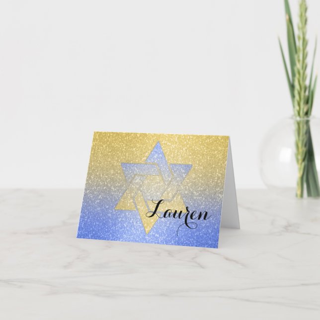 Bat mitzvah Tack blå för glitterövertoning Kort (Framsida)
