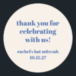 Bat mitzvah Tack för Fet Ivory Blue Anpassningsbar Runt Klistermärke<br><div class="desc">Fet typografi Ivory Blue Anpassningsbar Cute Bat mitzvah Tack Classic Round Sticker</div>