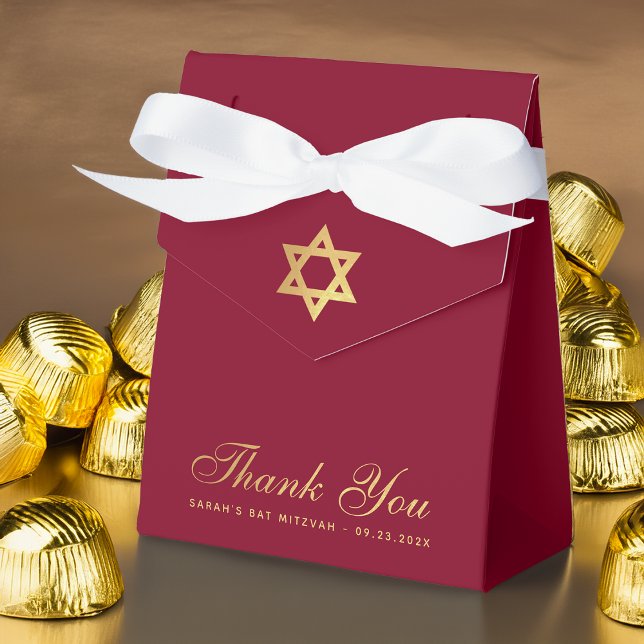 Bat mitzvah Tacken Burgundy Faux Gold Foil Star Presentaskar (Skapare uppladdad)