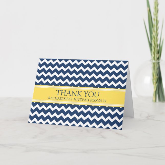 Bat mitzvah tackkort för blått lemon Chevron (Framsida)
