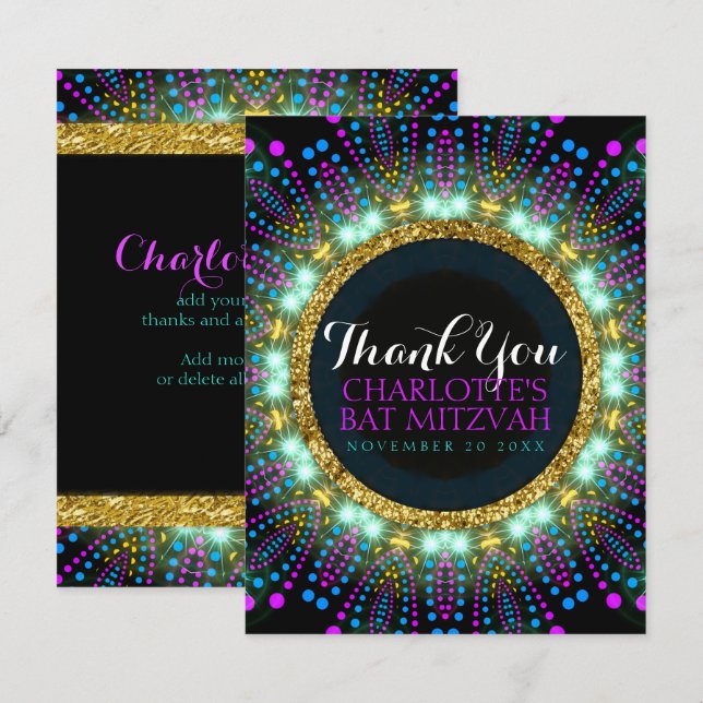 Bat mitzvah tackkort för Groovy Glow Blacklight Tack Kort (Fram/baksida)