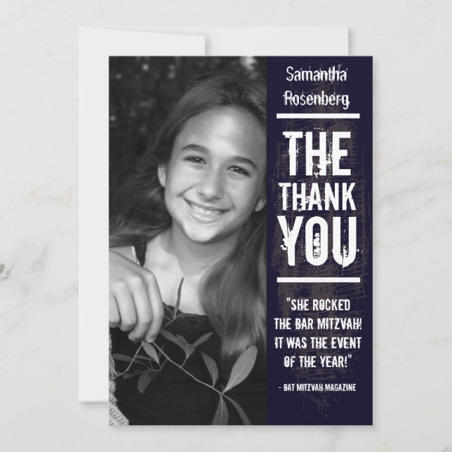 Bat mitzvah tackkort för rockband i svart tack kort (Framsida)