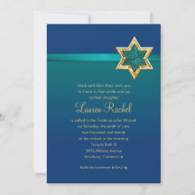 Bat mitzvah Teal Blue Ombre Ribbon and Star