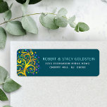 Bat mitzvah Teal Guld Livets träd Returadress Returadress Etikett<br><div class="desc">Var stolt, gladd och visa den här milstolpen av din favorit Bat mitzvah med den här roligten, sofistikerad, personligens returadressetikett! En häpnadsväckande, grafisk faux guld-folie träd med glatt turkos, teal, lila och Blue Star av David och punkt "löv" överträffar en rik, mörk tealblått bakgrund. Anpassa anpassningsbarna med ditt namn och...</div>
