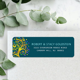 Bat mitzvah Teal Guld Livets träd Returadress Returadress Etikett