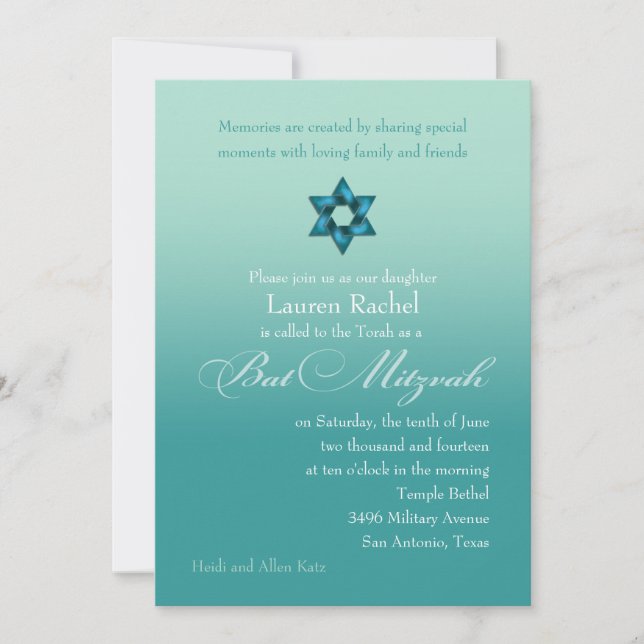 Bat mitzvah Teal Ombre med Star Inbjudningar (Framsida)