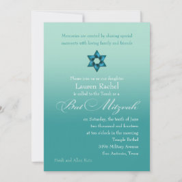 Bat mitzvah Teal Ombre med Star Inbjudningar