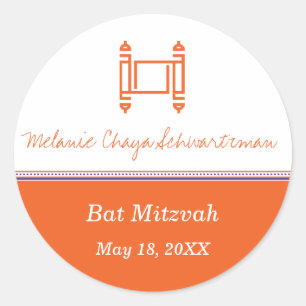 Bat mitzvah Torah Orange Sticker Runt Klistermärke