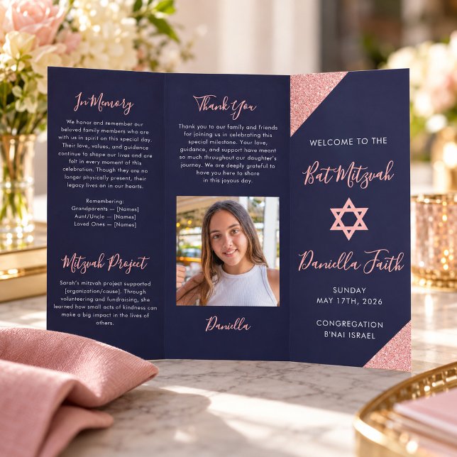 Bat Mitzvah Tre-Faldig Program Marin Rosa Guld  (Skapare uppladdad)