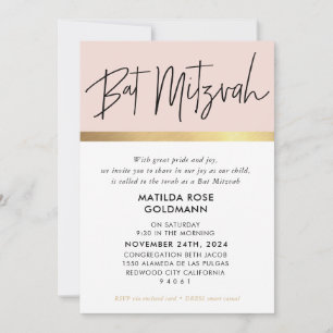 BAT MITZVAH trendig modern rosa svart guld Inbjudningar