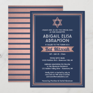 Bat mitzvah Trendiget Guld i den moderna marinen B Inbjudningar
