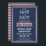 Bat mitzvah Trendiget Guld i den moderna marinen B Spara Datumet<br><div class="desc">Familjen inbjudan och vänner till en bat mitzvah ceremoni i elegant och firande för henne med marinblått, vitt och rosa ros guld sparar datuminbjudan. All text är enkel att anpassa, så den kan innehålla alla formuleringar som rör tjänsten, Torah-läsningen och party. Utformningen har trendiget faux ro guld foil Star of...</div>