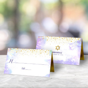 Bat mitzvah Trendiget Guld punkter på Lila Vattenf Placeringskort