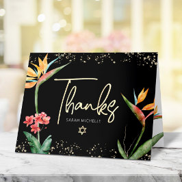 Bat mitzvah Tropical Blommigt Watercolor Black Gul Tack Kort