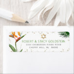 Bat mitzvah Tropiska Guld Handflatan Watercolor Ad Returadress Etikett<br><div class="desc">Var stolt, gladd och fira den här milstolpen av din favoritBat mitzvah med den här sofistikerade personligens returadressetikett! Snyggt, bedövande, färgstarka, tropiska vattenfärgfåglar av paradisblommor, faux guld Star av David och glitter prits samt grönt och grått modern sans serif-typ täcker över en vit bakgrund. Anpassa anpassningsbarna med ditt namn och...</div>