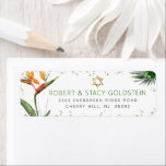 Bat mitzvah Tropiska Guld Handflatan Watercolor Ad Returadress Etikett<br><div class="desc">Var stolt, gladd och fira den här milstolpen av din favoritBat mitzvah med den här sofistikerade personligens returadressetikett! Snyggt, bedövande, färgstarka, tropiska vattenfärgfåglar av paradisblommor, faux guld Star av David och glitter prits samt grönt och grått modern sans serif-typ täcker över en vit bakgrund. Anpassa anpassningsbarna med ditt namn och...</div>