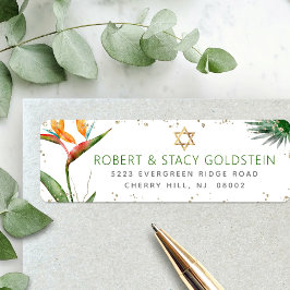 Bat mitzvah Tropiska Guld Handflatan Watercolor Ad Returadress Etikett