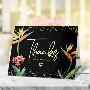 Bat Mitzvah Tropiskt Blommotiv Vattenfärg Svart Gu Tack Kort