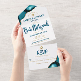 Bat Mitzvah Turkos Agat Script Fet Modern
