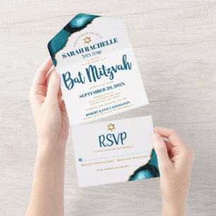 Bat Mitzvah Turkos Agat Script Fet Modern