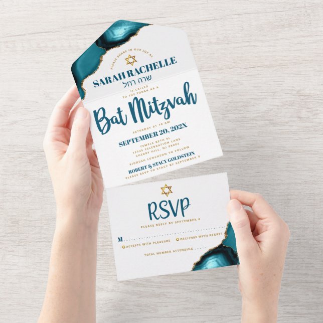 Bat Mitzvah Turkos Agat Script Fet Modern (Tearaway)