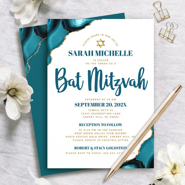 Bat Mitzvah Turkos Agat Skript 2 Lokal Modern Inbjudningar (Skapare uppladdad)