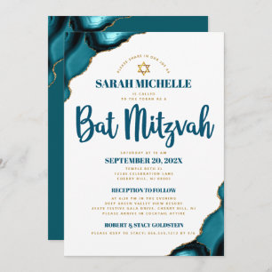 Bat mitzvah turkos Agate Modern Simple Script Inbjudningar