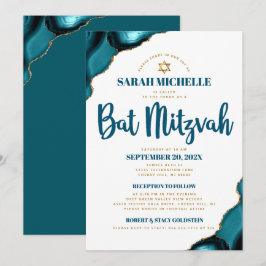 Bat mitzvah turkos Agate Script 2 Venue Modern Inbjudningar