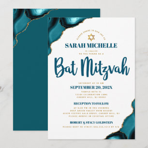 Bat mitzvah turkos Agate Script 2 Venue Modern Inbjudningar