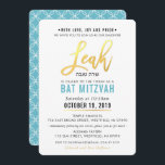 BAT MITZVAH turkos blått guld-skript LEAH Inbjudningar<br><div class="desc">med kat masard >> kat@simplysweetPAPERIE.com <<< Ett trendigs inbjudningsdesign för ditt barns PUB/BAT MITZVAH installation som mall är det enkelt att lägga till egna uppgifter eller slått anpassningsknappen och du kan lägga till eller ändra text, typsnitt, storlekar osv. TIP: 1. Om du vill ändra/flytta grafik/ändra bakgrund slå färg knappen "anpassa"....</div>