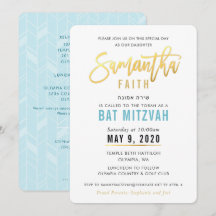 BAT MITZVAH turkos blått guld-skript SAMANTHA