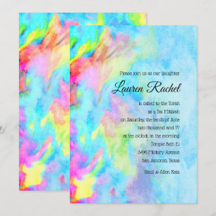 Bat mitzvah turkos Blue Lime Rosa Tie Dye Inbjudningar