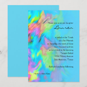 Bat mitzvah turkos Blue Lime Rosa Tie Dye Inbjudningar